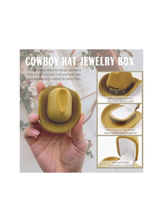 The Bros Ring Gift Boxes, Fancy Ring Boxes,Cowboy Hat Rings Jewelry Box for Proposal Wedding Ceremony Rings Bearer Box 2 Pcs(Brown)  - Image 3