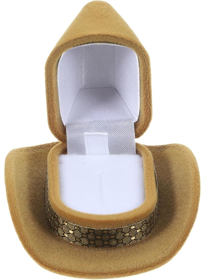 The Bros Ring Gift Boxes, Fancy Ring Boxes,Cowboy Hat Rings Jewelry Box for Proposal Wedding Ceremony Rings Bearer Box 2 Pcs(Brown)  - Image 1