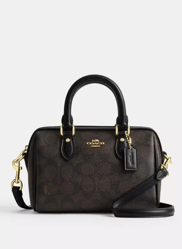 coachoutlet Coach Mini Rowan Satchel Bag In Signature Canvas, Women's Tote Bag, Women's Shoulder Bag, Women's Hand Bag, Women's Travel Bag, Black 19cm - Image 1