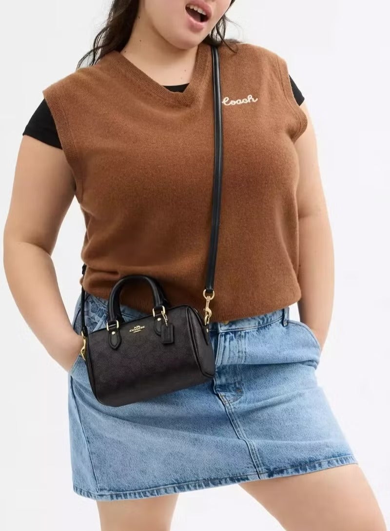 Coachoutlet Mini Rowan Satchel Bag In Signature Canvas, Women's Tote Bag, Women's Shoulder Bag, Women's Hand Bag, Women's Travel Bag, Black 19cm - Image 2