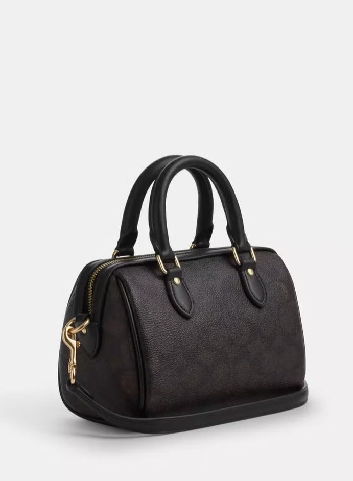 Coachoutlet Mini Rowan Satchel Bag In Signature Canvas, Women's Tote Bag, Women's Shoulder Bag, Women's Hand Bag, Women's Travel Bag, Black 19cm - Image 5