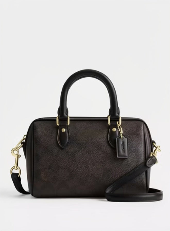 Coachoutlet Mini Rowan Satchel Bag In Signature Canvas, Women's Tote Bag, Women's Shoulder Bag, Women's Hand Bag, Women's Travel Bag, Black 19cm - Image 1