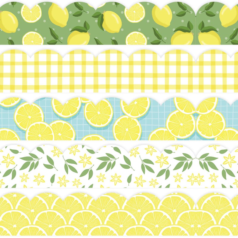 Whaline 69 Feet Summer Lemon Bulletin Board Borders Lemon Decorative Trim Border in 5 Designs SelfAdhesive Lemon Trim Blackboard Border Classroom Back to School Decorations 60Pcs