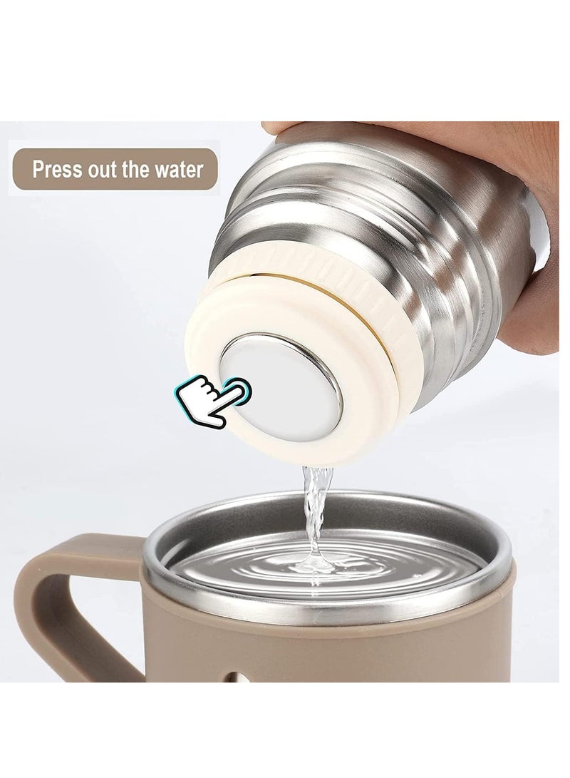 ELTRAZONE قارورة معزولة مفرغة من الهواء، سعة 500 مل/17.6 أونصة، مصنوعة من الفولاذ المقاوم للصدأ، مع كوب للقهوة والماء والمشروبات الساخنة والباردة. (بني فضي) - Image 4