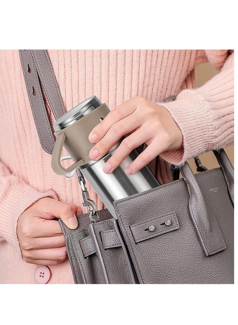 ELTRAZONE قارورة معزولة مفرغة من الهواء، سعة 500 مل/17.6 أونصة، مصنوعة من الفولاذ المقاوم للصدأ، مع كوب للقهوة والماء والمشروبات الساخنة والباردة. (بني فضي) - Image 5