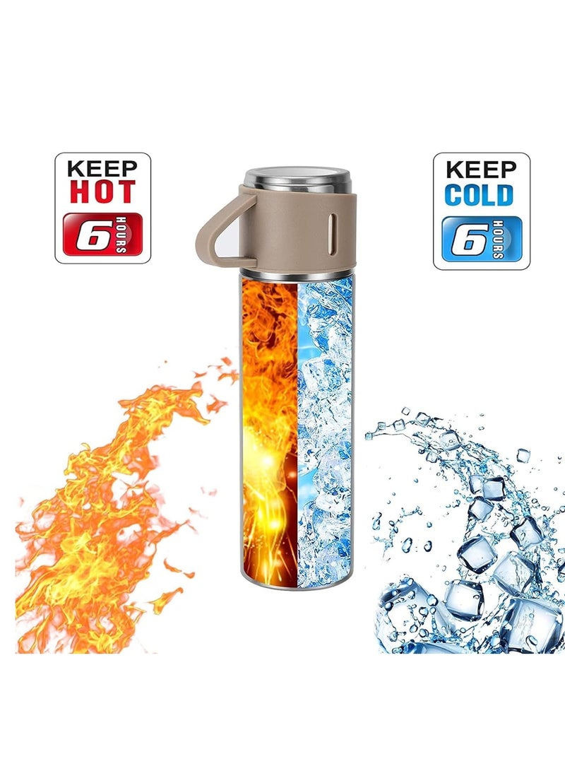 ELTRAZONE قارورة معزولة مفرغة من الهواء، سعة 500 مل/17.6 أونصة، مصنوعة من الفولاذ المقاوم للصدأ، مع كوب للقهوة والماء والمشروبات الساخنة والباردة. (بني فضي) - Image 3