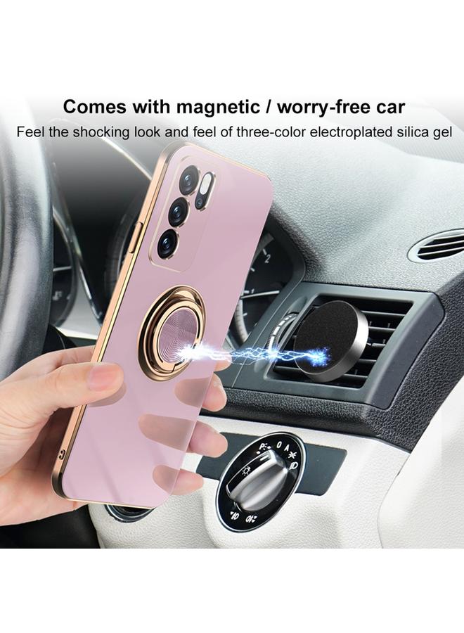 اس-توب جراب لهاتف OPPO Reno6 مصنوع من السيليكون المطلي بالكهرباء 6D مع حامل حلقي مغناطيسي - Image 5