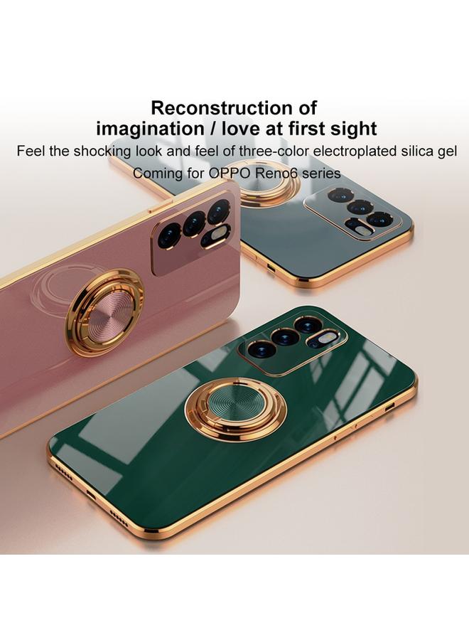 اس-توب جراب لهاتف OPPO Reno6 مصنوع من السيليكون المطلي بالكهرباء 6D مع حامل حلقي مغناطيسي - Image 3