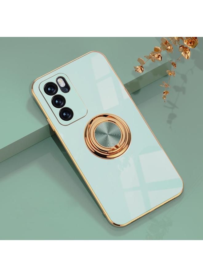 اس-توب جراب لهاتف OPPO Reno6 مصنوع من السيليكون المطلي بالكهرباء 6D مع حامل حلقي مغناطيسي - Image 1