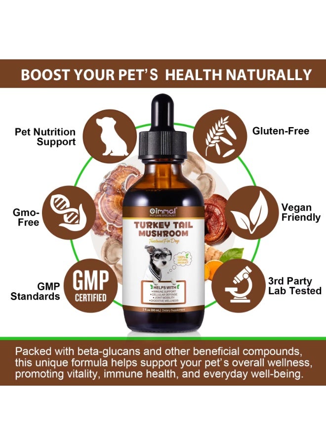 Oimmal فطر ذيل الديك الرومي للكلاب 60 مل، دفاع مناعي حاسم للكلاب، مستخلص سائل من فطر ذيل الديك الرومي لقطرات المناعة والهضم للحيوانات الأليفة، مع 5X فطر، كركم وبروبيوتيك - Image 4