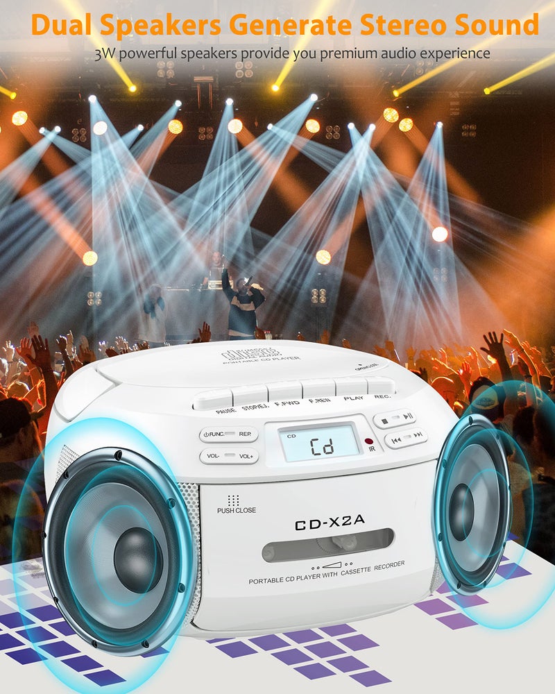 Greadio CD Player Boombox Cassette Player Combo with Bluetooth,AM/FM Radio,Stereo Sound with Remote Control,AUX/USB Drive,Tape Recording,AC/DC Powered,Headphone Jack,LCD Display for Home,Kids,Gift - Image 5