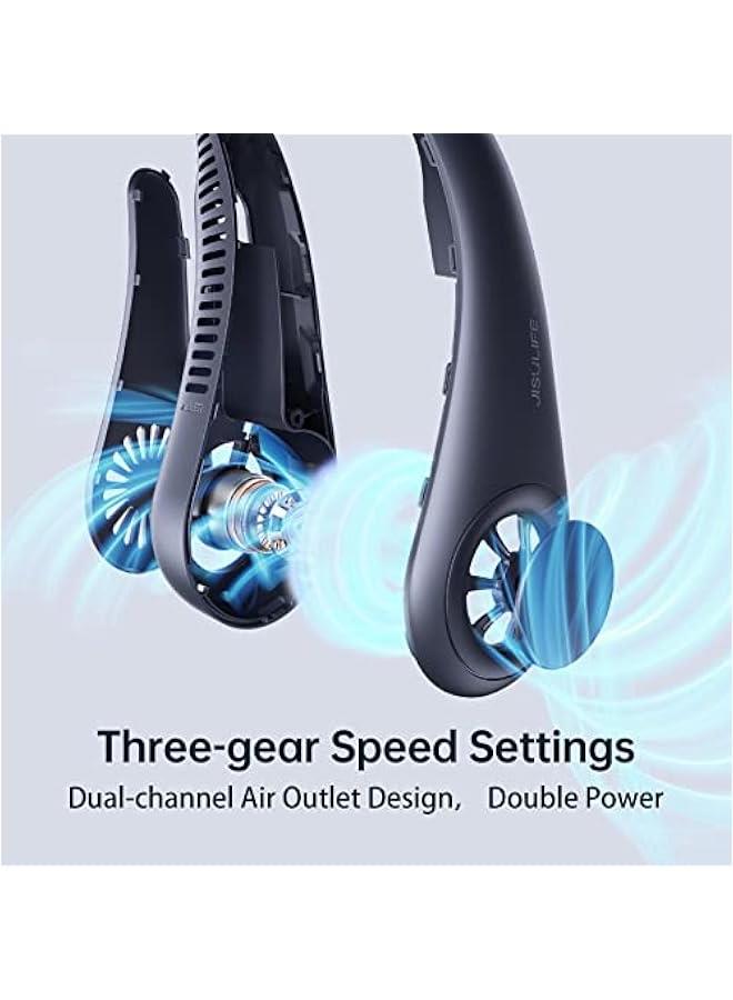 Loquat Portable Neck Fan, Hands-Free Bladeless, 5 Speeds, 4000 mAh Battery Operated Wearable Personal Fan, Twistable, Rechargeable, Gift for Women Men-Blue - Image 3