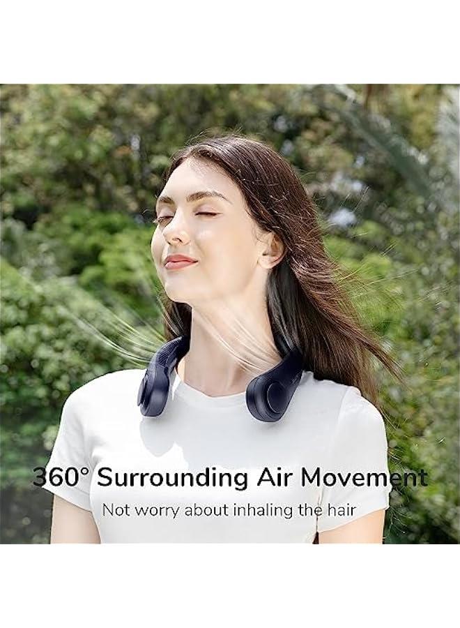 Loquat Portable Neck Fan, Hands-Free Bladeless, 5 Speeds, 4000 mAh Battery Operated Wearable Personal Fan, Twistable, Rechargeable, Gift for Women Men-Blue - Image 2