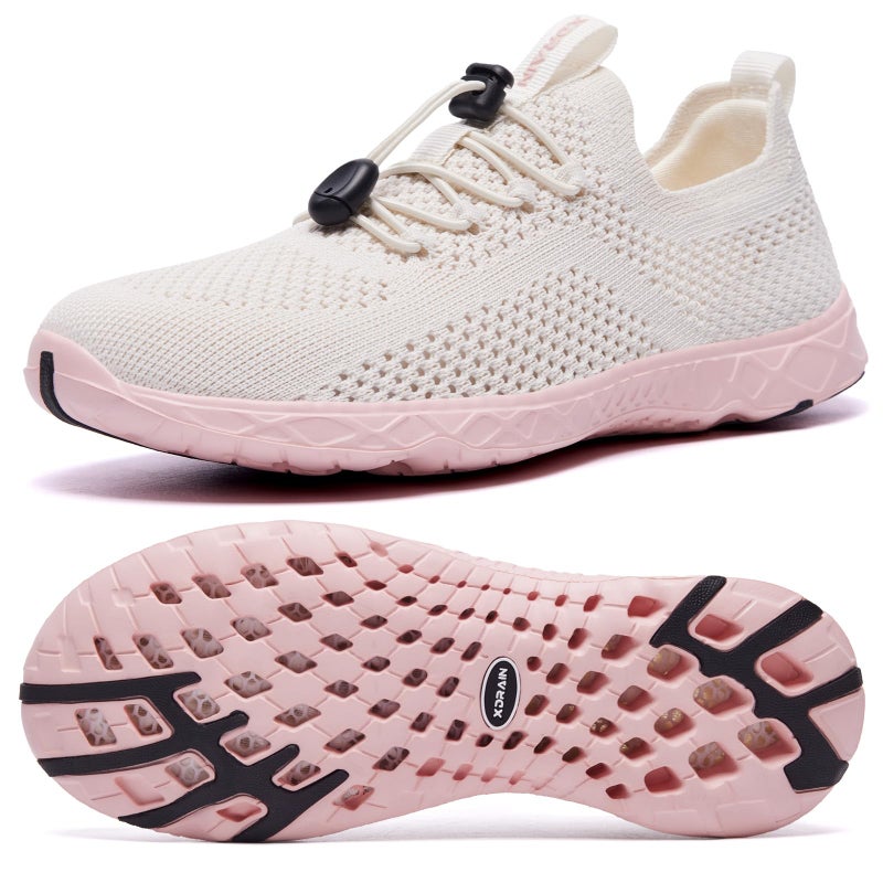 KOLILI Women's Lightweight Water Shoes for Swimming, Quick Drying Water Aerobics Shoe, Arch Support Aqua Shoes for Surfing, Woman Slip on Walking Sneaker for Outdoor Apricot Pink 7 - Image 1
