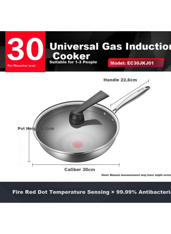 Supor Stainless Steel Non-stick Wok 30cm Honeycomb Flat Bottom Frying Pan For Induction Cooker Gas Stove Universal