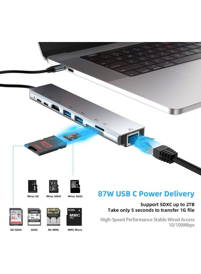جم محول متعدد الوظائف من النوع C إلى بطاقة شبكة HDMI لمحطة الإرساء الثمانية في واحد لأجهزة الكمبيوتر المحمولة - Image 3