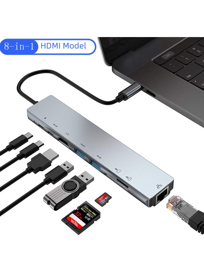جم محول متعدد الوظائف من النوع C إلى بطاقة شبكة HDMI لمحطة الإرساء الثمانية في واحد لأجهزة الكمبيوتر المحمولة - Image 5