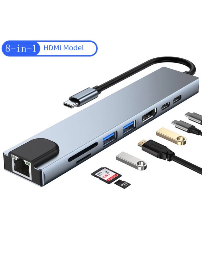 جم محول متعدد الوظائف من النوع C إلى بطاقة شبكة HDMI لمحطة الإرساء الثمانية في واحد لأجهزة الكمبيوتر المحمولة - Image 2