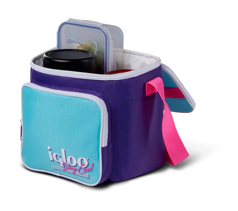 Igloo إيجلوو مجموعة الريترو التسعينات صندوق غداء مربع مبرد مع جيب أمامي وحزام قابل للتعديل، بنفسجي - Image 5