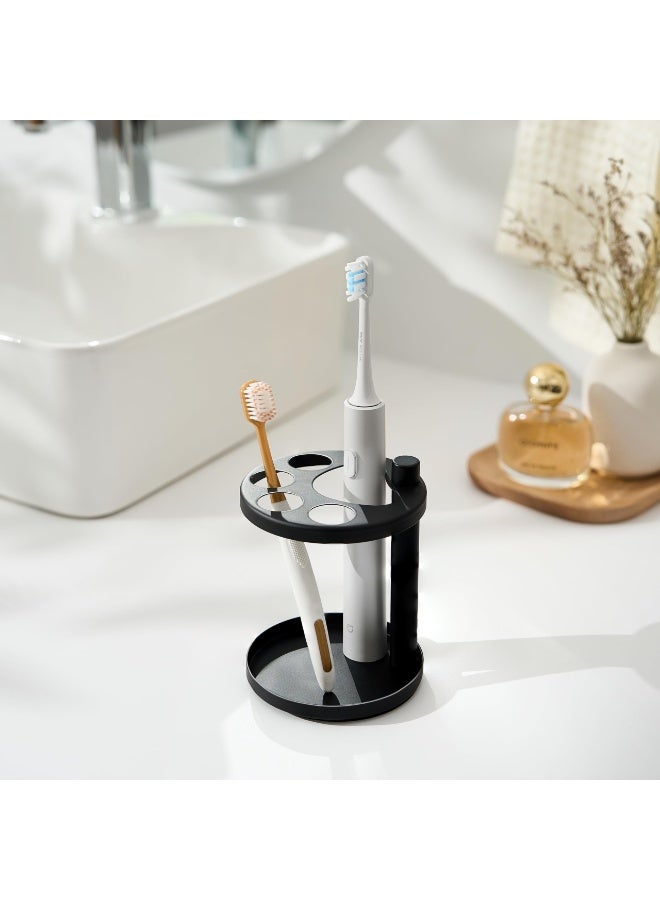 HOMESTAR Toothbrush Holder Multifunctional Ventilation Storage Rack, Suitable For Bathroom Vanity Countertop Organizer With Fashionable Design For Family And Hotel Use, Durable Anti-Rust Convenient Storage, For Electric Toothbrushes, Toothpaste, Razors, and Small Combs, Unique Footprint Base Design, Black, 4.1*4.8 In - Image 2