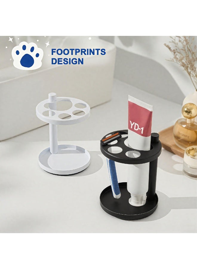 HOMESTAR Toothbrush Holder Multifunctional Ventilation Storage Rack, Suitable For Bathroom Vanity Countertop Organizer With Fashionable Design For Family And Hotel Use, Durable Anti-Rust Convenient Storage, For Electric Toothbrushes, Toothpaste, Razors, and Small Combs, Unique Footprint Base Design, Black, 4.1*4.8 In - Image 3