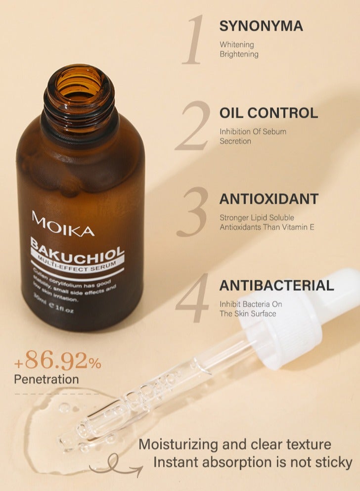 Bakuchiol Multi-Effect Serum, 30ml, Brightening, Oil Control, Antioxidant, Antibacterial, Anti-Aging, Improves Skin Elasticity, Reduces Wrinkles