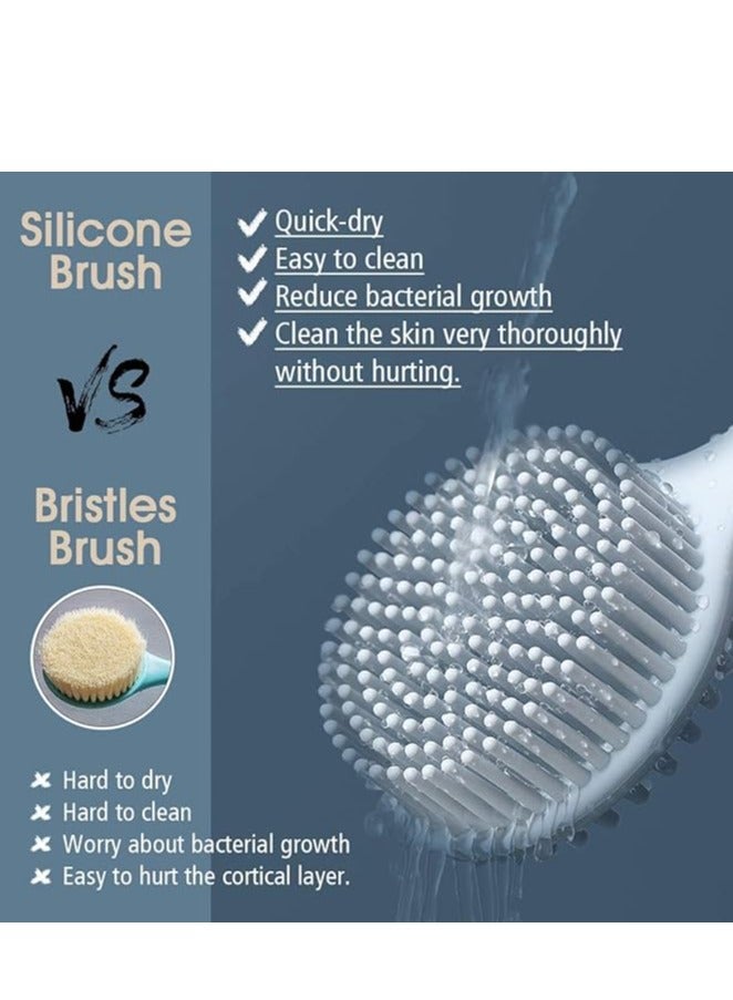 إسكدنيا فرشاة جسم الحمام، فرشاة سيليكون ذات مقبض طويل حمام الحمام فرشاة الظهر مزدوجة الجانب سكرة لا بلاستيك رائحة الظهر مقشر خالية من BPA سيليولايت جلد Massager Skin Care for Women Men - Image 5