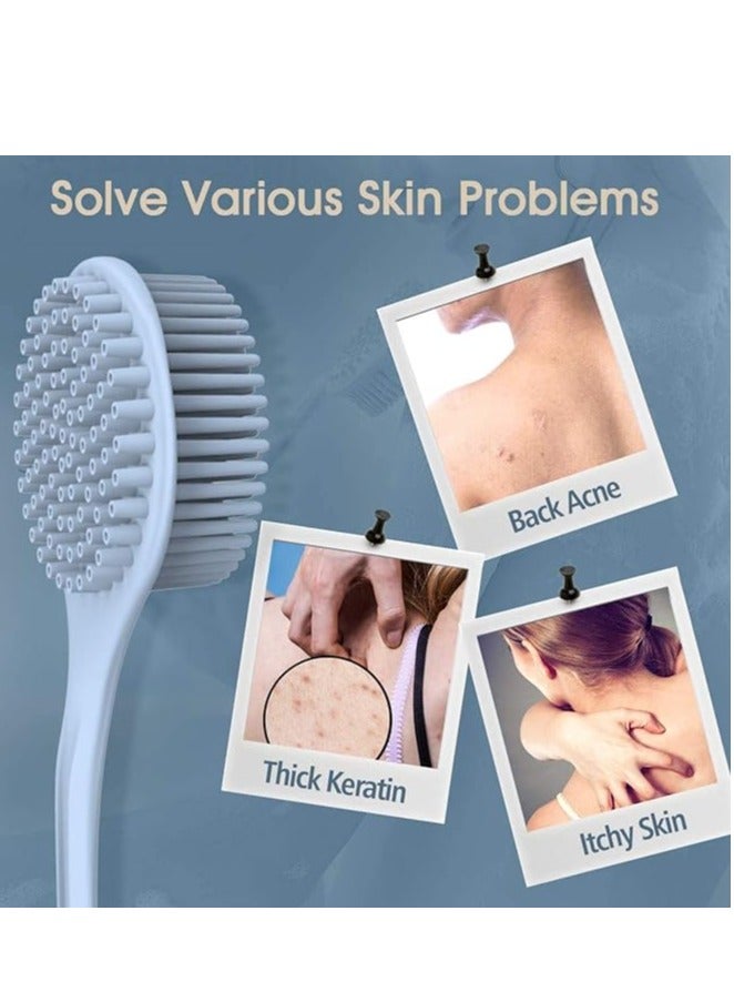 إسكدنيا فرشاة جسم الحمام، فرشاة سيليكون ذات مقبض طويل حمام الحمام فرشاة الظهر مزدوجة الجانب سكرة لا بلاستيك رائحة الظهر مقشر خالية من BPA سيليولايت جلد Massager Skin Care for Women Men - Image 4