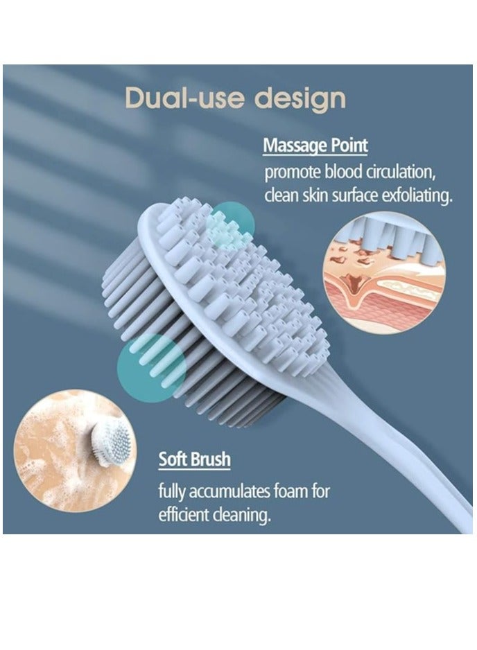 إسكدنيا فرشاة جسم الحمام، فرشاة سيليكون ذات مقبض طويل حمام الحمام فرشاة الظهر مزدوجة الجانب سكرة لا بلاستيك رائحة الظهر مقشر خالية من BPA سيليولايت جلد Massager Skin Care for Women Men - Image 2