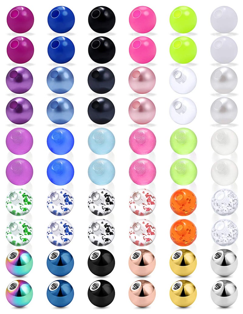 Ftovosyo 14G 60PCS Mix Color Replacement Balls Jewelry Piercing Stainless Steel & Clear Acrylic Barbell Parts for Industrial Barbell/Nipple Rings/Tongue Rings Silver-Tone Rose Gold Black 3mm