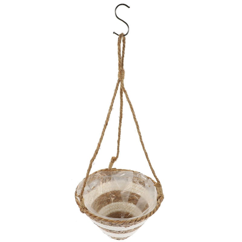 VALICLUD Large Grass Woven Hanging Basket Natural Color Wall Planter For Indoor Outdoor Balcony Garden Storage 28x22cm - Image 1