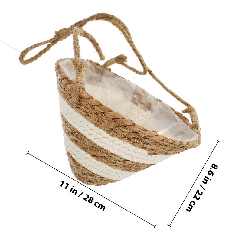 VALICLUD Large Grass Woven Hanging Basket Natural Color Wall Planter For Indoor Outdoor Balcony Garden Storage 28x22cm - Image 2