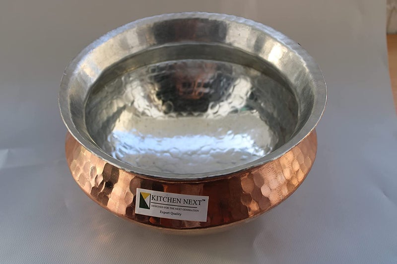 KITCHEN NEXT KITCHEN NEXT Muke Copper Inside Kalai Handi Sipri degchi biryani Pot with Hammered Shinny Finish for Cooking Serving 3 Liter  - Image 2
