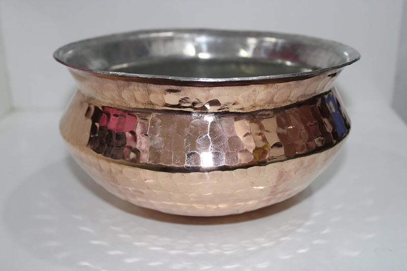 KITCHEN NEXT KITCHEN NEXT Muke Copper Inside Kalai Handi Sipri degchi biryani Pot with Hammered Shinny Finish for Cooking Serving 3 Liter  - Image 5