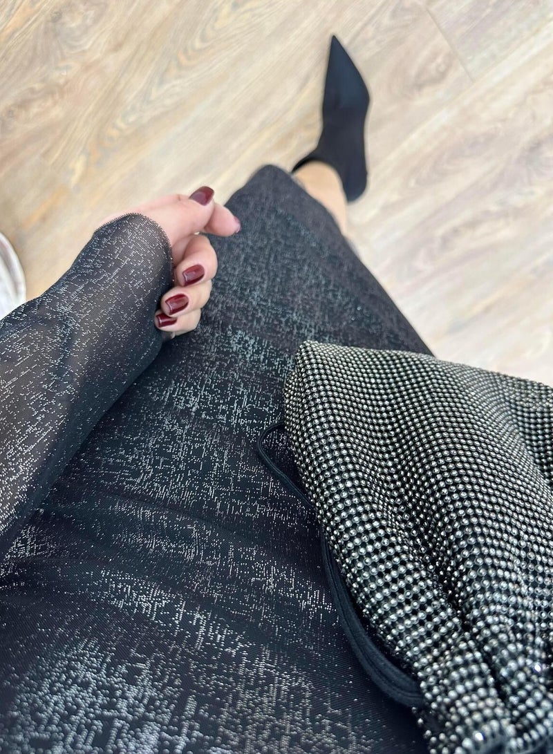Sequin double layer black midi dress