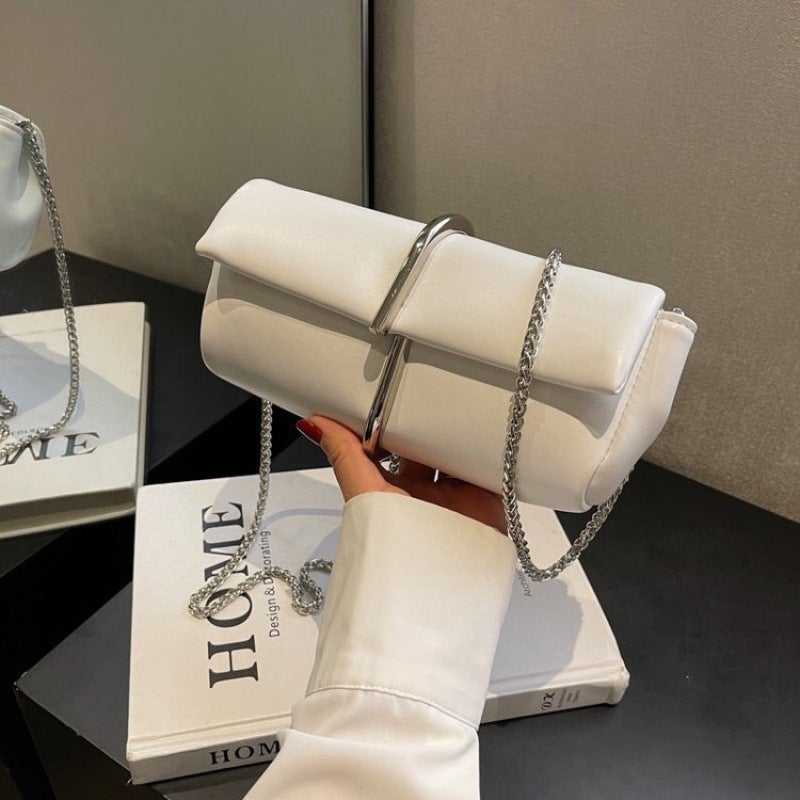 2025 Versatile French Chain White Bag Socialite Exquisite One-Shoulder Niche Underarm Snake Bone Crossbody Bag - Image 2
