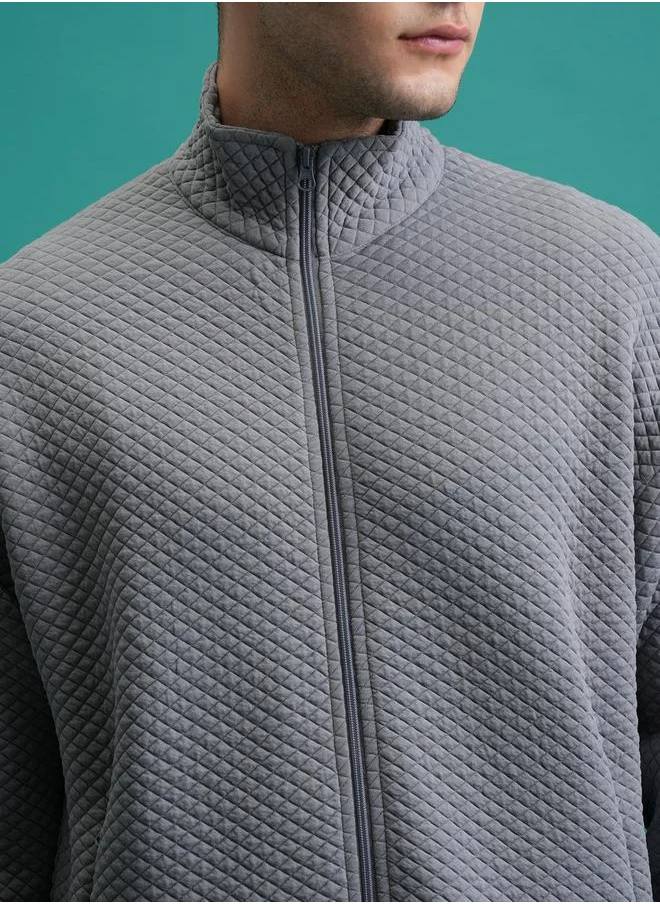 HIGHLANDER Textured Front Zip Collared Sweatshirt