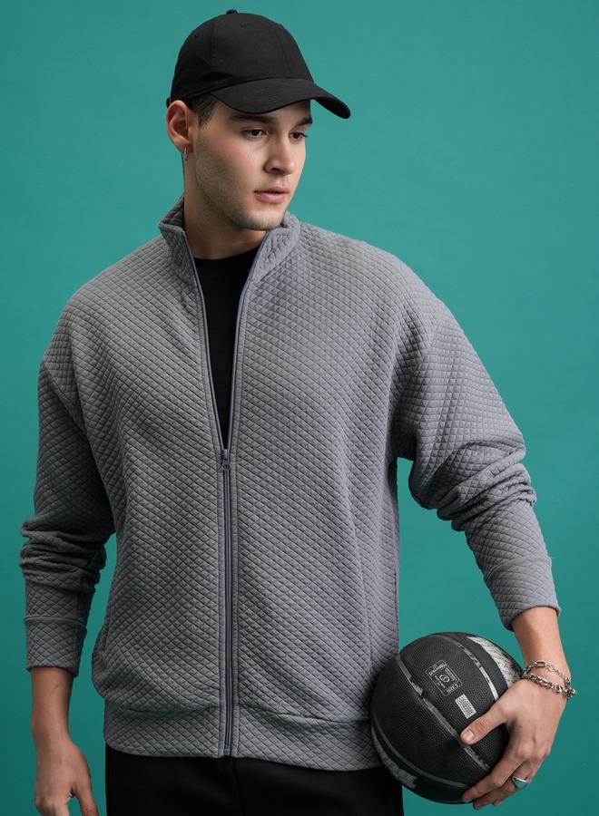 HIGHLANDER Textured Front Zip Collared Sweatshirt - Image 1
