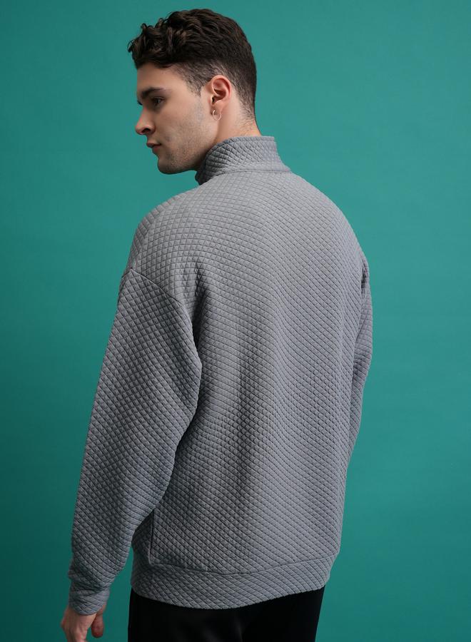 HIGHLANDER Textured Front Zip Collared Sweatshirt - Image 3