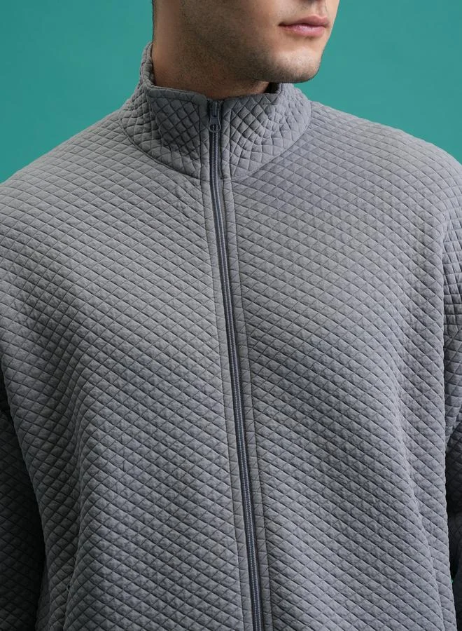 HIGHLANDER HIGHLANDER Textured Front Zip Collared Sweatshirt