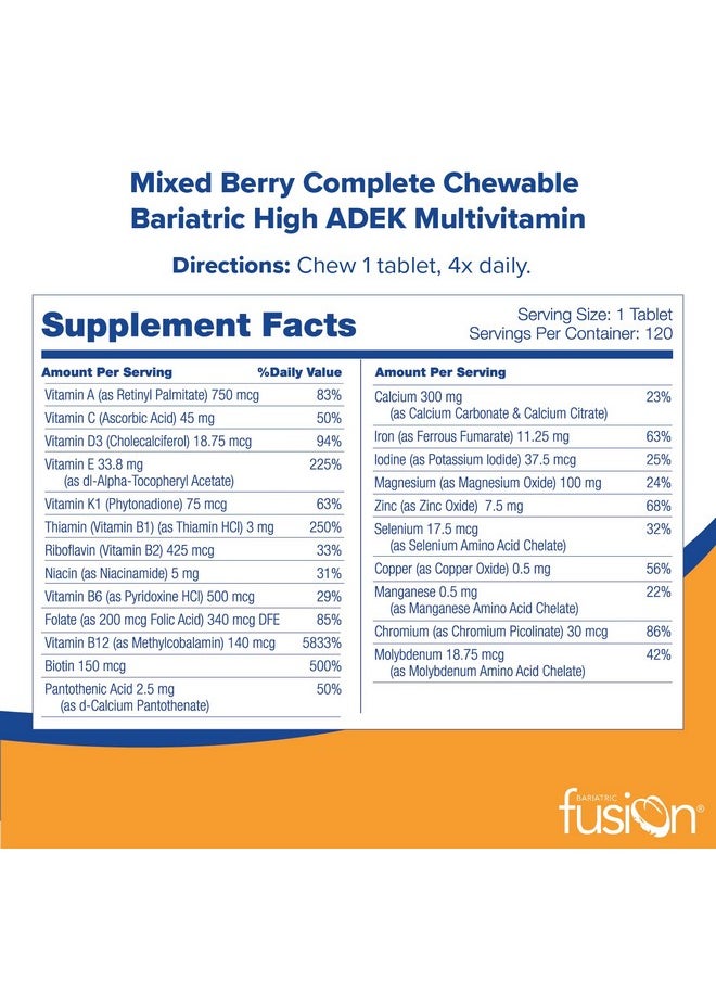 Chewable Multivitamin With High Adek Vitamins; Multi For Duodenal Switch Patients; Mixed Berry Flavored Tablets; With Iron And Calcium; One Month Supply - pzsku/ZB51004C973EA18593CC0Z/45/_/1695145456/6fe215d9-e602-48b9-8113-1826b5755403