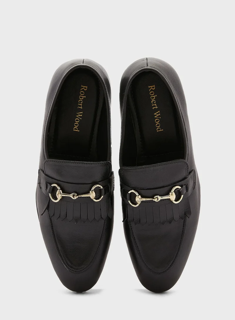 Robert Wood Genuine Leather Fringe Detail Slip Ons