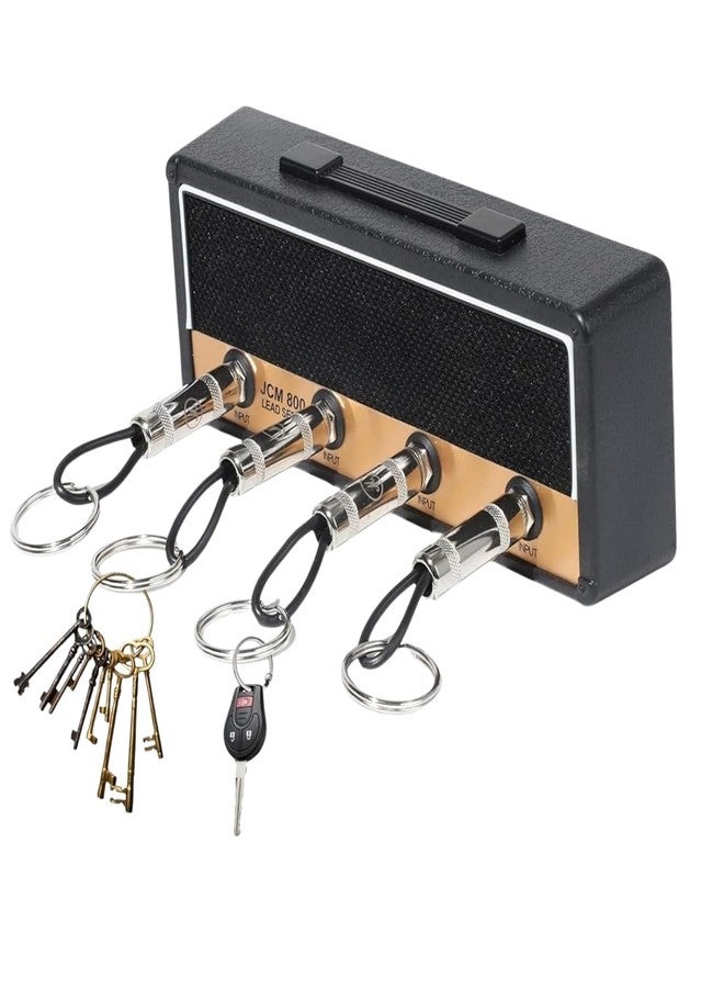 Veemok Guitar Key Holder Wall Mount with 4 Plug Keychains – Metal Key Rack with Hooks for Room | Entryway – Self-Adhesive Wall Mounted Key Hanger, Guitar Amp Style Key Organizer (Black) - Image 1