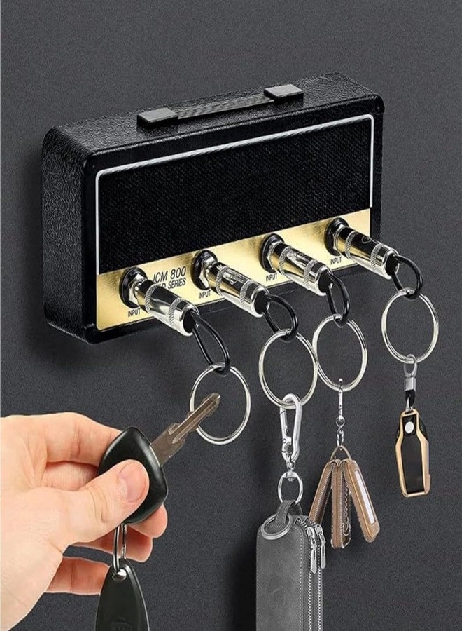 Veemok Guitar Key Holder Wall Mount with 4 Plug Keychains – Metal Key Rack with Hooks for Room | Entryway – Self-Adhesive Wall Mounted Key Hanger, Guitar Amp Style Key Organizer (Black) - Image 2