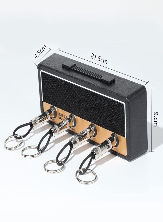 Veemok Guitar Key Holder Wall Mount with 4 Plug Keychains – Metal Key Rack with Hooks for Room | Entryway – Self-Adhesive Wall Mounted Key Hanger, Guitar Amp Style Key Organizer (Black) - Image 5