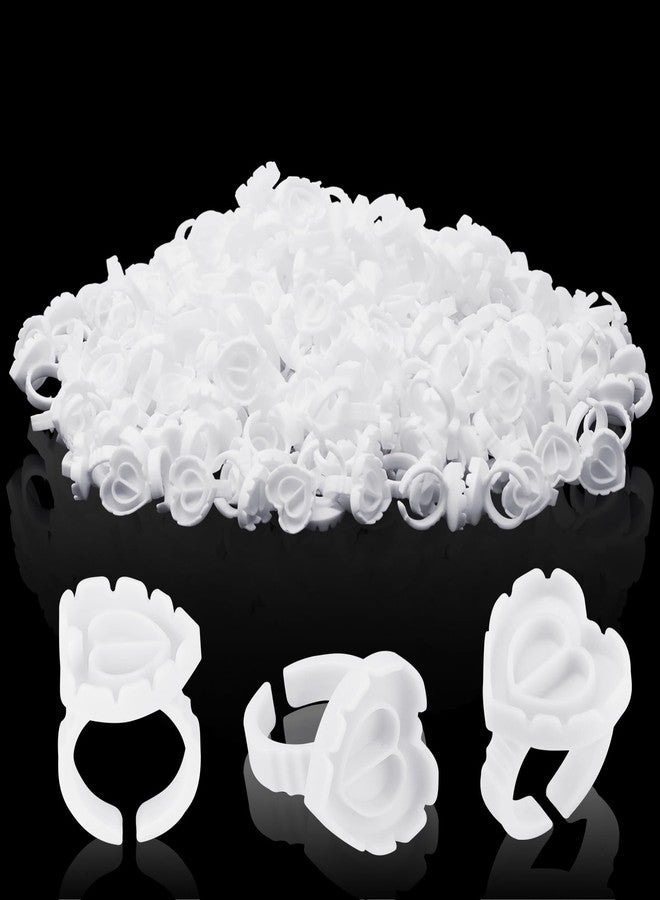 Embagol 100 PCS Glue Rings for Eyelash Extensions Disposable Lovely Heart Blossom Cups Makeup Plastic Nail Art Supplies - White - Image 1