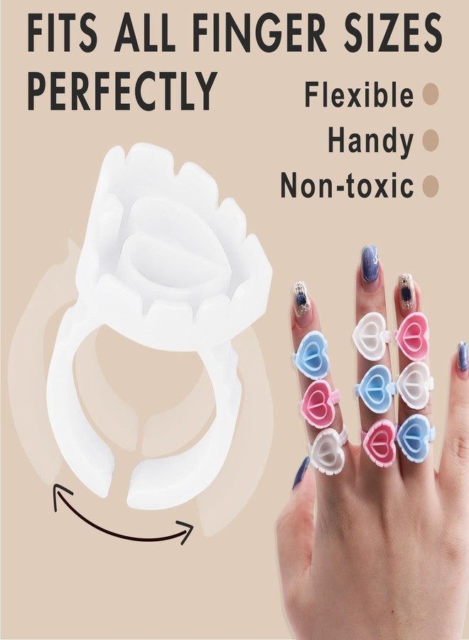 Embagol 100 PCS Glue Rings for Eyelash Extensions Disposable Lovely Heart Blossom Cups Makeup Plastic Nail Art Supplies - White - Image 5