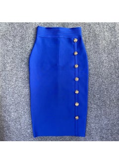 2022 Autumn New High-Waisted Slimming Single-Row Button Design Mid-Length Dress Tummy Control Shapewear Underneath Blue