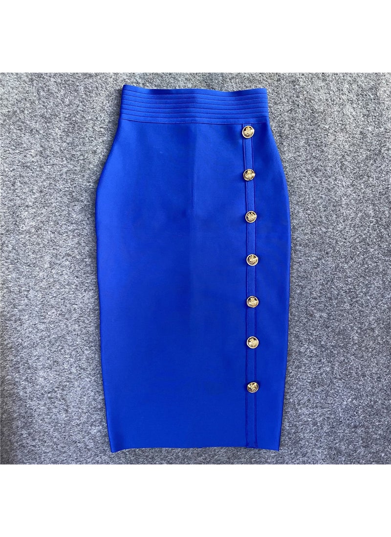 Generic - 2022 Autumn New High-Waisted Slimming Single-Row Button Design Mid-Length Dress Tummy Control Shapewear Underneath Blue - Image 1