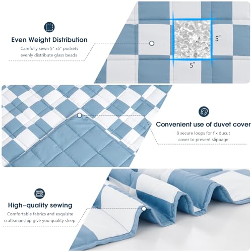 BETU Blue Checkered Weighted Blanket for Adults 20lbs, 48"x72", Twin Full Size Cooling Plaid Heavy Throw Blanket for 180-220lbs, Microfiber Soft Thick Big Blankets Weighted Comforter Gifts for Sleeping - Image 5
